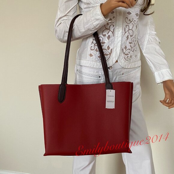 NWT Coach Retail C0692 Willow Pebble Leather Tote In Colorblock Red Shoulder Bag - Picture 5 of 11